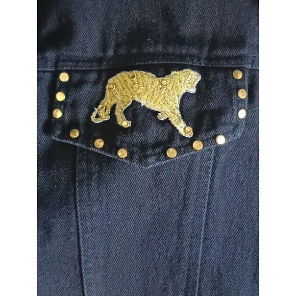 Vintage Denim Jean Jacket Women's Size Large Embellished Black Long Sleeve - Picture 4 of 10